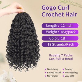 Gogo Curl Crochet Hair 12 Inch 7 Packs Pre looped Water Wave Crochet Hair Deep Twist Synthetic Braiding Hair for Women (1B, 12Inch)