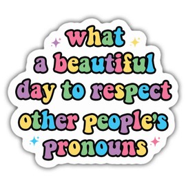 Equality Stickers Human Rights Decals What A Beautiful Day to Respect Other People's Pronouns Vinyl Stickers, Weather-Resistant Sticker for Water Bottles Laptop Window Car Size 3"