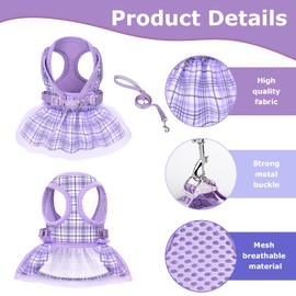 Dog Harness and Leash Set, Dog Gauzy Dress Vest Harness, Breathable Adjustable No Pull Dog Harnesses for Small Medium Dogs Outdoor Walking Pet Supplies (Purple with Leash, Small Chest 13.7-17.3in)