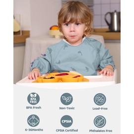 ALVABABY Baby Bibs Mess Proof Baby Bib Full Sleeve 2 Packs Waterproof Bib for Toddlers Tug Proof Closure Waterproof Washable Adjustable Girls Feeding Bib 2WDJ12-CA