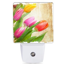 Jopowide Vintage Tulips Night Light Plug in Wall Lamp Smart Dusk to Dawn Sensor for Home Decorative, Kids Room Bedroom Bathroom Kitchen Hallway Gifts