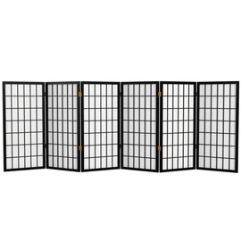 3 ft. Short Window Pane Shoji Screen - Black - 6 Panels
