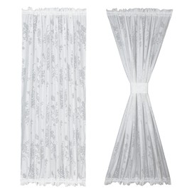 RLoncomix White French Door Curtain Flower Butterflies Knitted Textured Curtains 72 Inch Long Semi Sheer Leaves Sidelight Curtain Panel for Glass Door Patio Front Door Tieback Included, 2 Pack