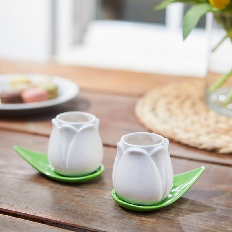 balvi Tulip Coffee Cup Set White/Green 2 Tulip Shaped Coffee