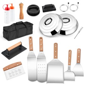 18Pcs Griddle Accessories kit, Joyfair Commercial 18/10 Stainless Steel Flat Top Griddle Grill Tools, Metal Grilling Spatulas Set for Outdoor & Indoor Cooking - Camping, Backyard BBQ, Restaurant