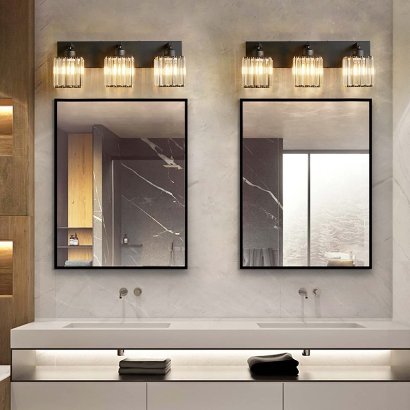 FDPBY Modern Bathroom Vanity Light 3-Lights Modern Black Crystal Wall