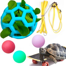 VZqola 6 Pcs Tortoise Treat Ball with Adjustbale Leash Skateboard Trutle Enrichment Toys Feeder Training Harness Strap Pet Leash Tortoise Rope Turtles Feed Treat Ball Small Pets Accessories