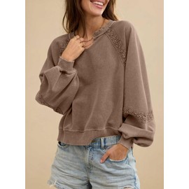 Acelitt Women Casual Fall Trendy Fashion 2025 Loose Crewneck Long Sleeve Soft Oversized Sweatshirt Pullover Tops Brown Small