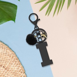 Alphabet Initial Letter Keychain for Women, A-Z Alphabet Initial Letter Key Chain Gifts with Cute Pom Poms Butterfly Stainless Steel Letter Initials Charms for Purse Handbags Car Backpack Keyring(I)