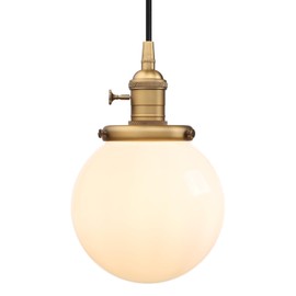 Pathson Milk White Globe Pendant Light with Switch, Vintage Pendant Lighting Lamp with Adjustable Textile Cord, Frosted Ceiling Lamp Fixture Decor for Kitchen Living Room Dining Room
