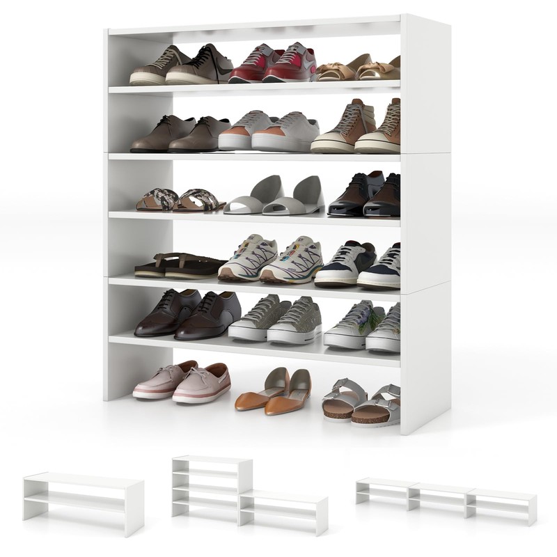 Tangkula 6-Tier Stackble Shoe Rack for Closet, Space Saving Wooden