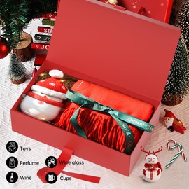 GIFTHOPE Christmas Magnetic Gift Boxes with Golden Pattern，32.2 X20.3 X11.4 CM Red Unique Design Christmas Boxes with Lids for Gifts，large Paper Gift Box for Christmas Wrapping Gifts（1PC-Thicken）