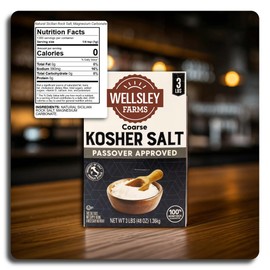 Wellsley Farms Coarse Kosher Salt. 3 Pounds. Passover Approved. From the Salt Caves in Italy. Natural Sicilian Rock Salt. (3 lb Box with Pop Out Pour.)