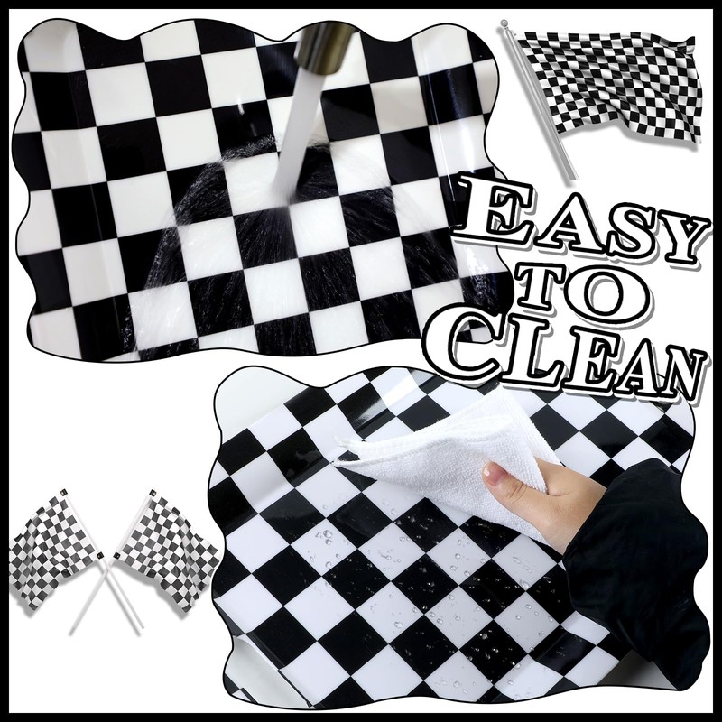 gisgfim 2Pcs Black Checkered Serving Trays with Handles 16 x