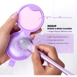 Jessup Alfombrilla Limpiadora de Brochas de Maquillaje de Silicona con 2 Jabones Sólidos, Herramienta de Limpieza Portátil para Limpiar Esponjas y Brochas de Maquillaje, A013