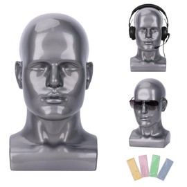lightmay Male Mannequin Head – 13.7” Silver Gray Wig Stand for Hats, Wigs, Headphone, Glasses – Great for Styling, Display & Storage (Bright Gray, 13.7)