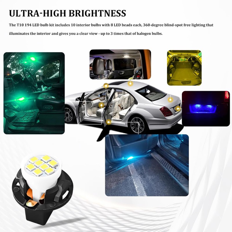 Lyxheth 10PCS T10 194 168 LED Dash Instrument Light Bulbs