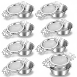 8 Pack Mesh Tea Filter Strainers, Stainless Metal Tea Infuser, Teas Steeper with Handle and Drip Bowl for Loose Teas, Sliver, 2.5 Inch