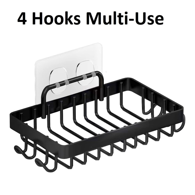 Shower Soap Holder with 4 Hooks, 304 Stainless Steel Adhesive