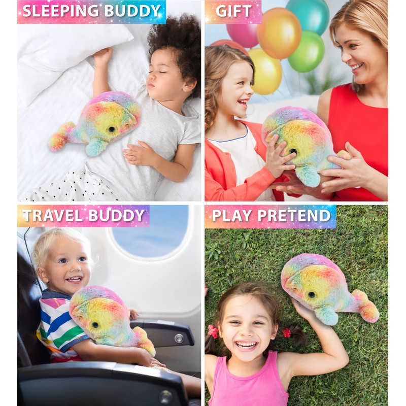 DolliBu Rainbow Whale Stuffed Animal – Soft Huggable Whale Stuffed