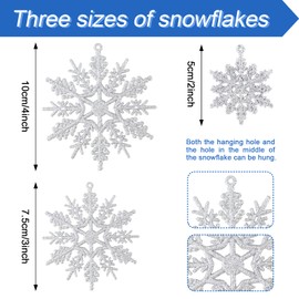 Whaline 54Pcs Christmas Glitter Snowflake 3 Sizes Silver Winter Snowflake Ornament Christmas Hanging Decoration with String for Xmas Tree Wedding Birthday Baby Shower Window Door Accessories