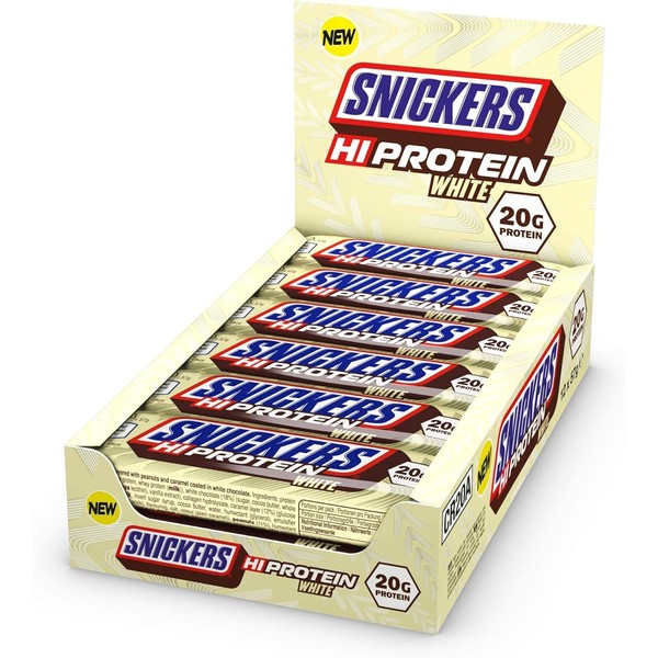 Snickers White Chocolate Protein Bars (12 x 57g), High Protein Energy Snack with Caramel, Peanuts and White Chocolate, 20g Protein
