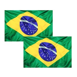[COUNTRY] Flag, Flag 90 cm x 150 cm, Large Flag with Pole Loop and Laces for Fastening, Light Flag, Flag for Sports, Football, Buildings (Brazil 2 Units)