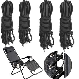 4pcs Black Replacement Cord for Zero Gravity Chair Universal Elastic Chair Repair Cord Ties Kit for Sun Loungers Garden Chairs Outdoor Recliners Anti Gravity Chair Bungee Chairs (2 sizes)