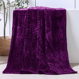 Whale Flotilla Flannel Fleece Throw Blanket for Couch, Soft Fluffy Velvet Sofa Blanket with Decorative Vintage Pattern for All Season, Warm and Lightweight, 50x60 Inch, Purple