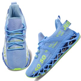 Wonesion Zapatillas de deporte para mujer con hoja atlética antideslizante, E Azul Claro, 9.5 US