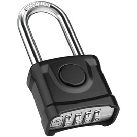 Long Shackle Heavy Duty Outdoor Padlock, One-Key Unlocking, Diyife 4 Digit Combination Padlock with Anti-Pick 8mm Shackle, Anti-Error Design Suitable for Garage, Gate, Garden, Fence