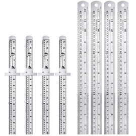 TOODOO 8 Pcs Pocket Ruler 6 Inch and 12 Inch Metal Rulers with Inch and Metric Graduation Stainless Steel Precision Ruler Measuring Tool for Engineering, School, Office