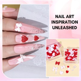 Makartt Nail Charm Nail Rhinestone Glue Kit 15ml Gel Nail Glue with Nail Preals Rhinestone Gems 3D Nail Art Bowknot Heart Decor Acrylic Nail Supply for Nail Techs DIY