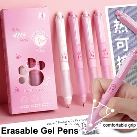 MOZXIRZ 4 Pcs Erasable Gel Pens Cute Retractable Pens Kawaii Pink Erasable Pen 0.5mm Black Ink Aesthetic Pen for Women Girls Boys Men Office School Supplies (Pink-Black Ink)