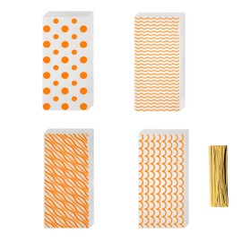 PACKSISTER Orange Flat Clear Cellophane Treat Bags with Twist Ties for Gift Wrapping, Bakery, Cookie, Candies, Dessert, Baskets Packaging(5"X11",100 Pcs)