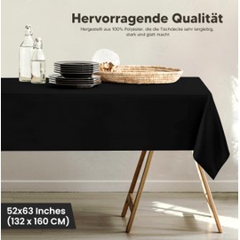 Utopia Kitchen Polyester Tablecloth - 52 x 63 inch (132 x 160 cm) Tablecloth - Machine Washable - Ideal for Parties, Events, Weddings and Restaurants (Pack of 2, Black)