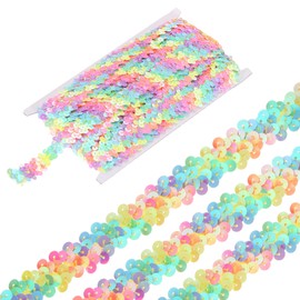 MECCANIXITY 11 Yards 0.8 Inch Elastic Sequins Trim 2 Row Flat Sequin Strip Paillette Sequins Fabric Ribbon for Crafts DIY Sequin Fringe Sewing Rainbow