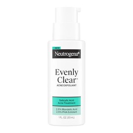 Neutrogena Exfoliante para el acné Evenly Clear con ácido salicílico y ácido mandélico, suero de tratamiento exfoliante facial multiácido que desvanec