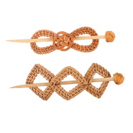 FOMIYES 2 Pcs Boho Handmade Rattan Hair Pin with Stick Natural Chignon Hair Clip for Women for Braids Ponytail Updo Styling