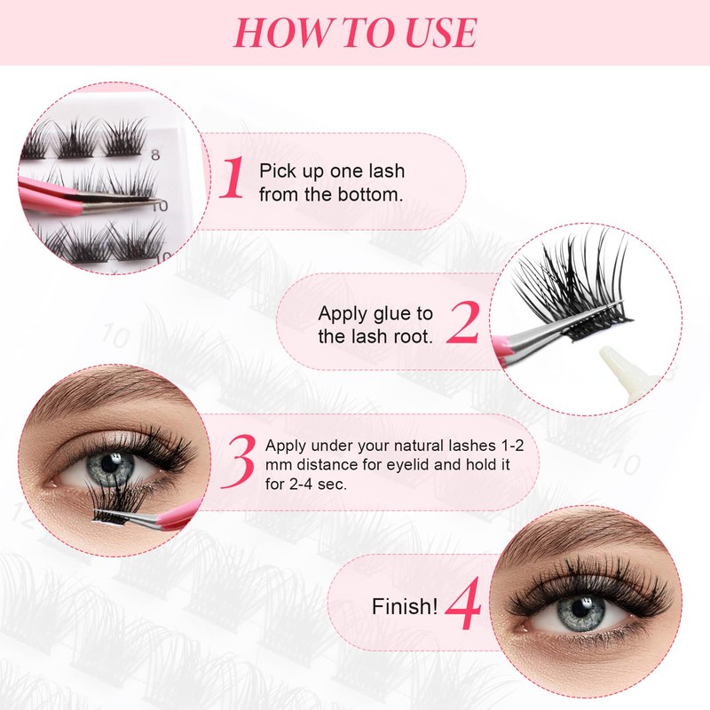 Lashes Cluster 72 Pcs Individual Lashes D Curl 8-16 mm