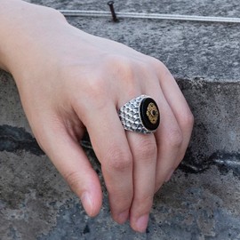 SKOOMEN Men's Rings in 925 Sterling Silver, Black Agate Ring with Jewelry Box, Large Oval Biker Punk Ring Band, Man Fine Christmas Birthday Jewelry Gift (Size 11)