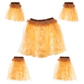 5pcs Hawaiian Fancy Grass Skirt Set Arm and Leg Bands Costume Elastic Costume Party Accessory (Straw Color)