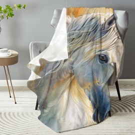 dhakalrlde Aesthetic Horse Throw Blanket - Soft Plush, Lightweight, Warm, Fuzzy Anti-Pilling Flannel Blanket for Couch, Bedroom, Travel, Bed - Perfect Comfy Gift for Kids and Adults 50in×60in