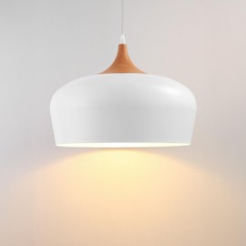 Large 13.8 in Modern Wood Pendant Light Fixtures,Adjustable White Pendant Lighting Fixture,Dome Ceiling Hanging Lights for Kitchen Island, Dining Room