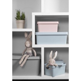 Pack of 2 Grey & Cream Storage Container With Lid Home Organising Solution 17L Box Basket