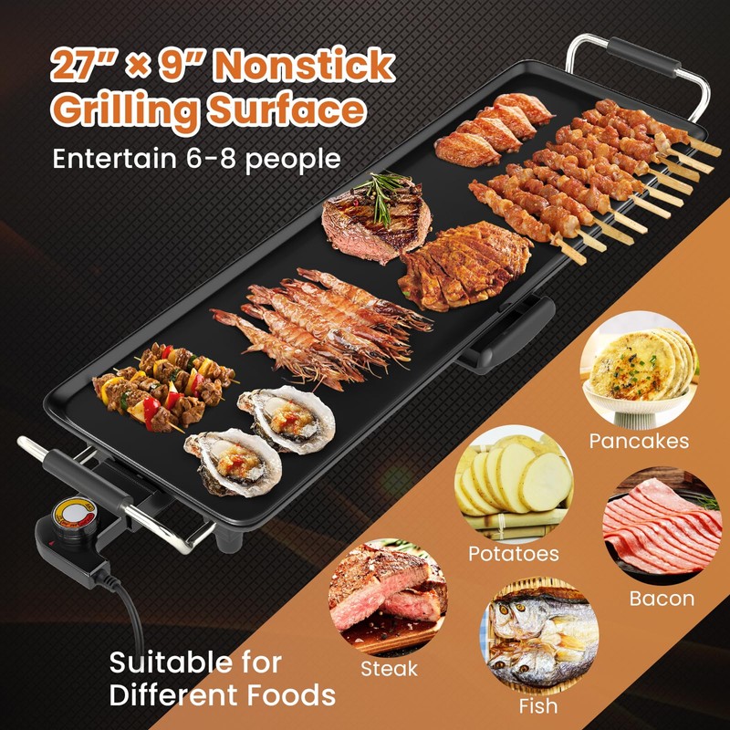 CHEFJOY 27” Large Electric Griddle, Teppanyaki Grill w/Nonstick Surface, 4