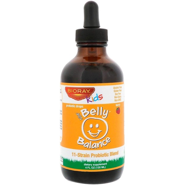 Bioray Inc Kids NDF Belly Balance 11-Strain Probiotic Blend Berry Flavor 4 fl oz 120ml