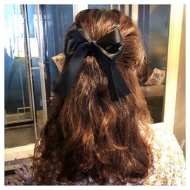 Xduargs Vintage Satin Bow Hair Clips French Silk Bow Hair Barrettes Clips Long Tails Bow Hair Clips Barrette Satin Ribbion Bowknot Barrette Clisp Headpiece for Women(Black)