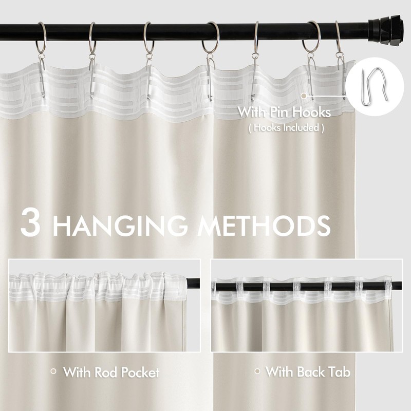 MIULEE Ivory Back Tab Blackout Curtains 102 Inch Long 2