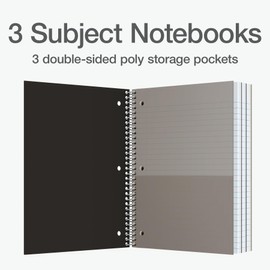 Oxford 3 Subject Spiral Notebook College Ruled - 6 Pack- Poly Cover - Water Resistant - 150 Sheets - Notebooks College Ruled